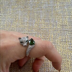 Silver Fox Ring with Green Gemstone